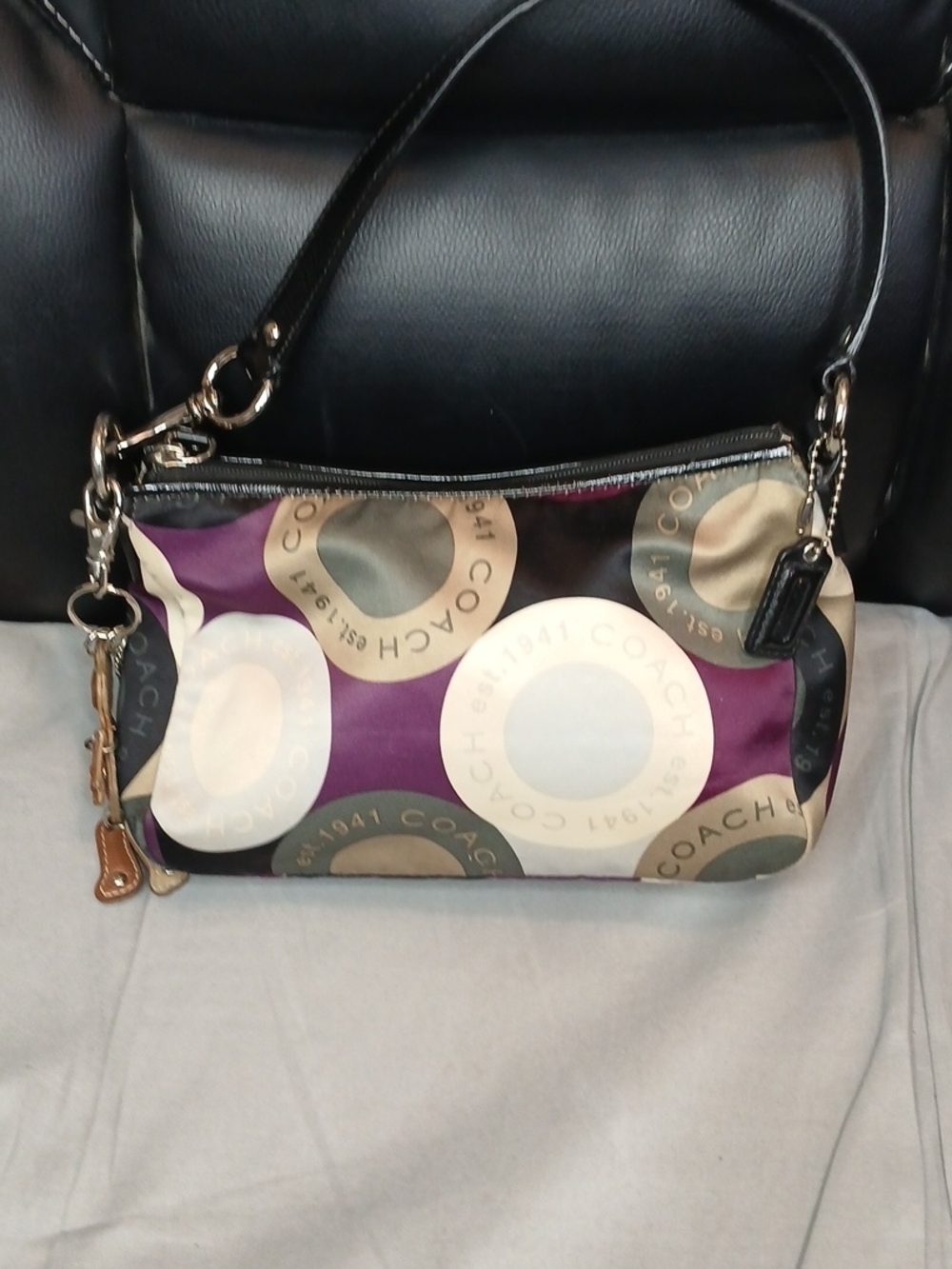 Coach Purple, Black and Tan Signature Circle Print Shoulder Bag